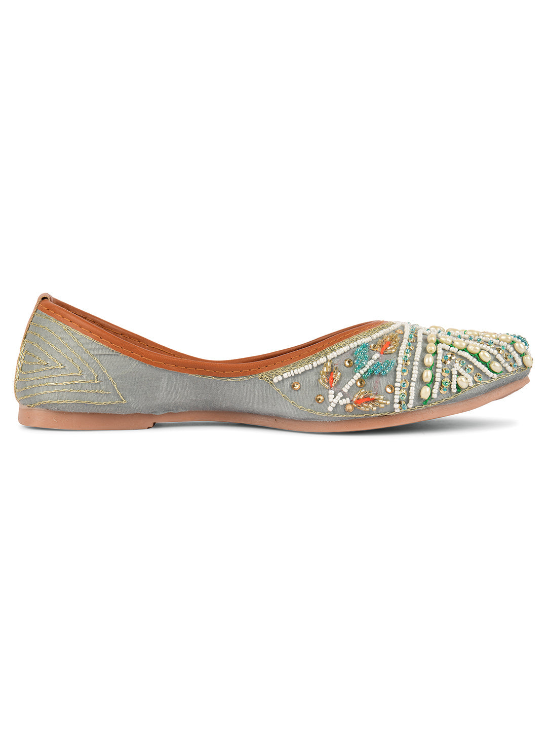 Desi Colour Women Indian Ethnic Footwear-Party Wear Grey Multi Pearl | Grocsy