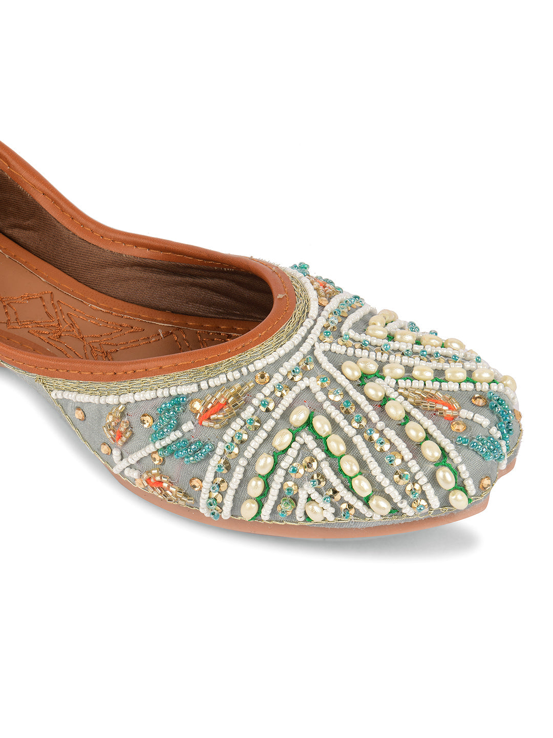 Desi Colour Women Indian Ethnic Footwear-Party Wear Grey Multi Pearl | Grocsy