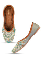 Desi Colour Women Indian Ethnic Footwear-Party Wear Grey Multi Pearl | Grocsy