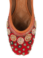 Desi Colour Women Indian Ethnic Footwear-Red Velvet Stone | Grocsy