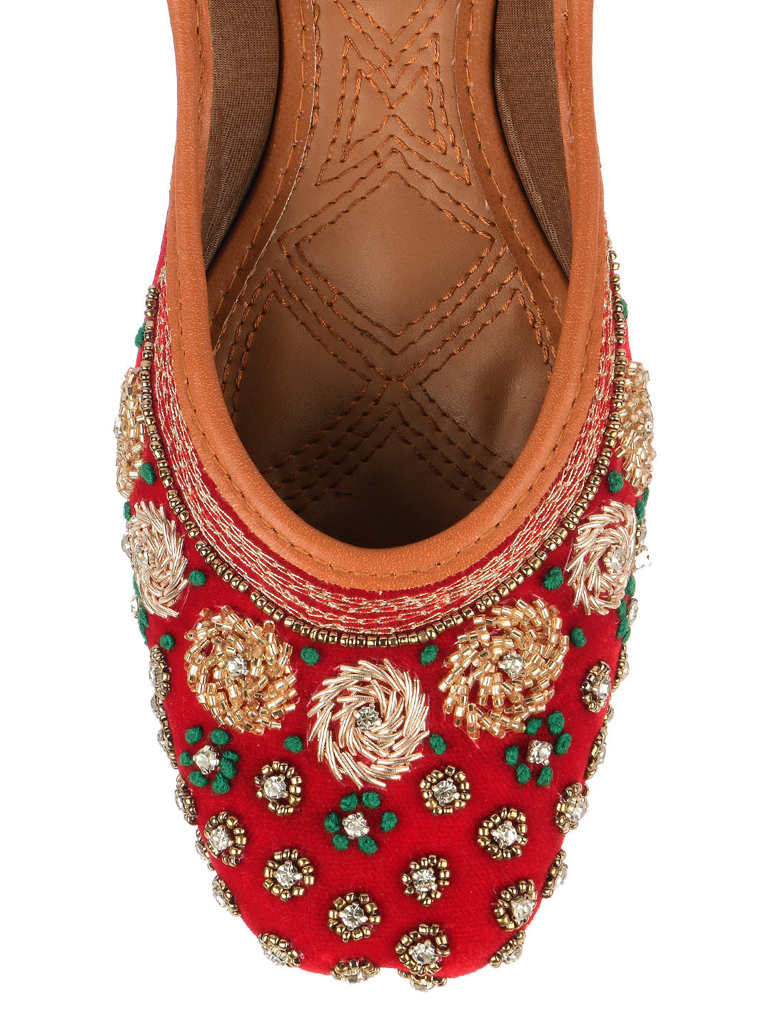 Desi Colour Women Indian Ethnic Footwear-Red Velvet Stone | Grocsy