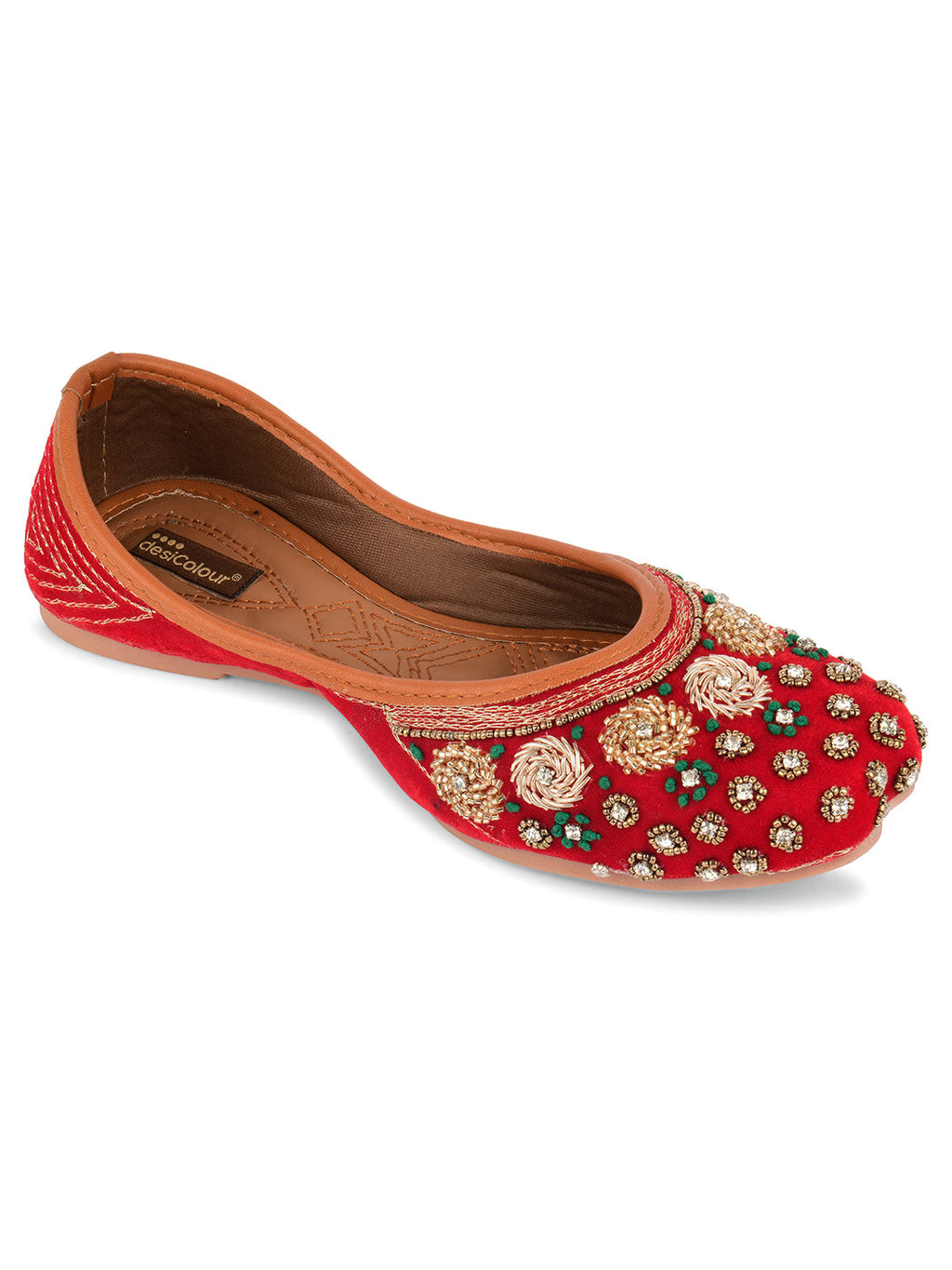 Desi Colour Women Indian Ethnic Footwear-Red Velvet Stone | Grocsy