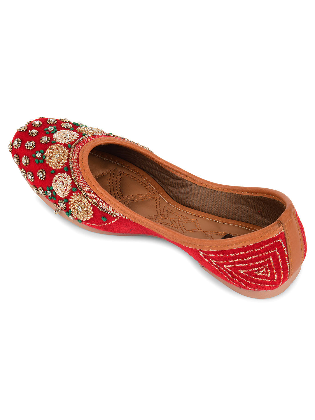 Desi Colour Women Indian Ethnic Footwear-Red Velvet Stone | Grocsy