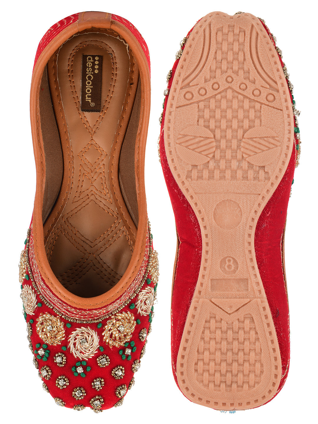 Desi Colour Women Indian Ethnic Footwear-Red Velvet Stone | Grocsy