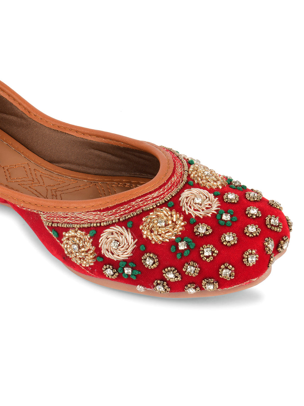 Desi Colour Women Indian Ethnic Footwear-Red Velvet Stone | Grocsy