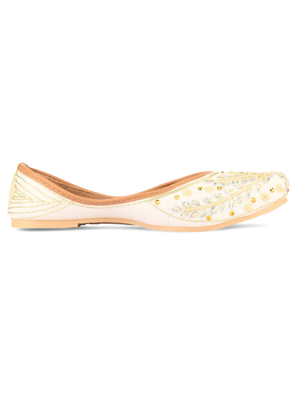 Desi Colour Women Indian Ethnic Footwear-White Dabka | Grocsy