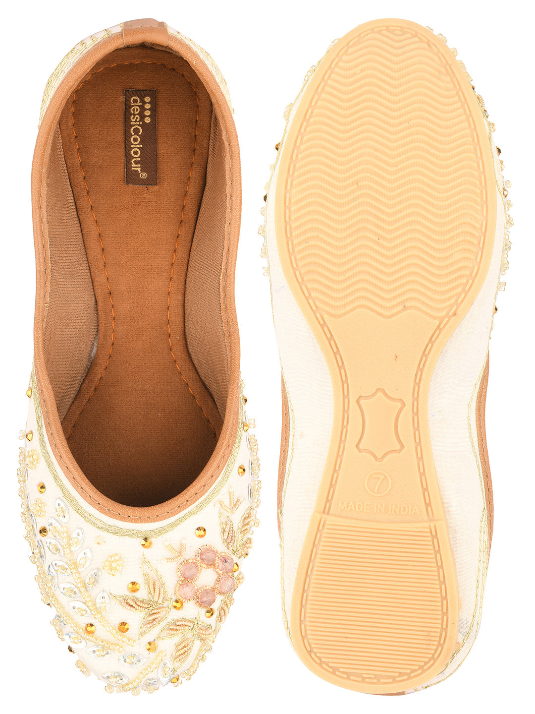 Desi Colour Women Indian Ethnic Footwear-White Dabka | Grocsy