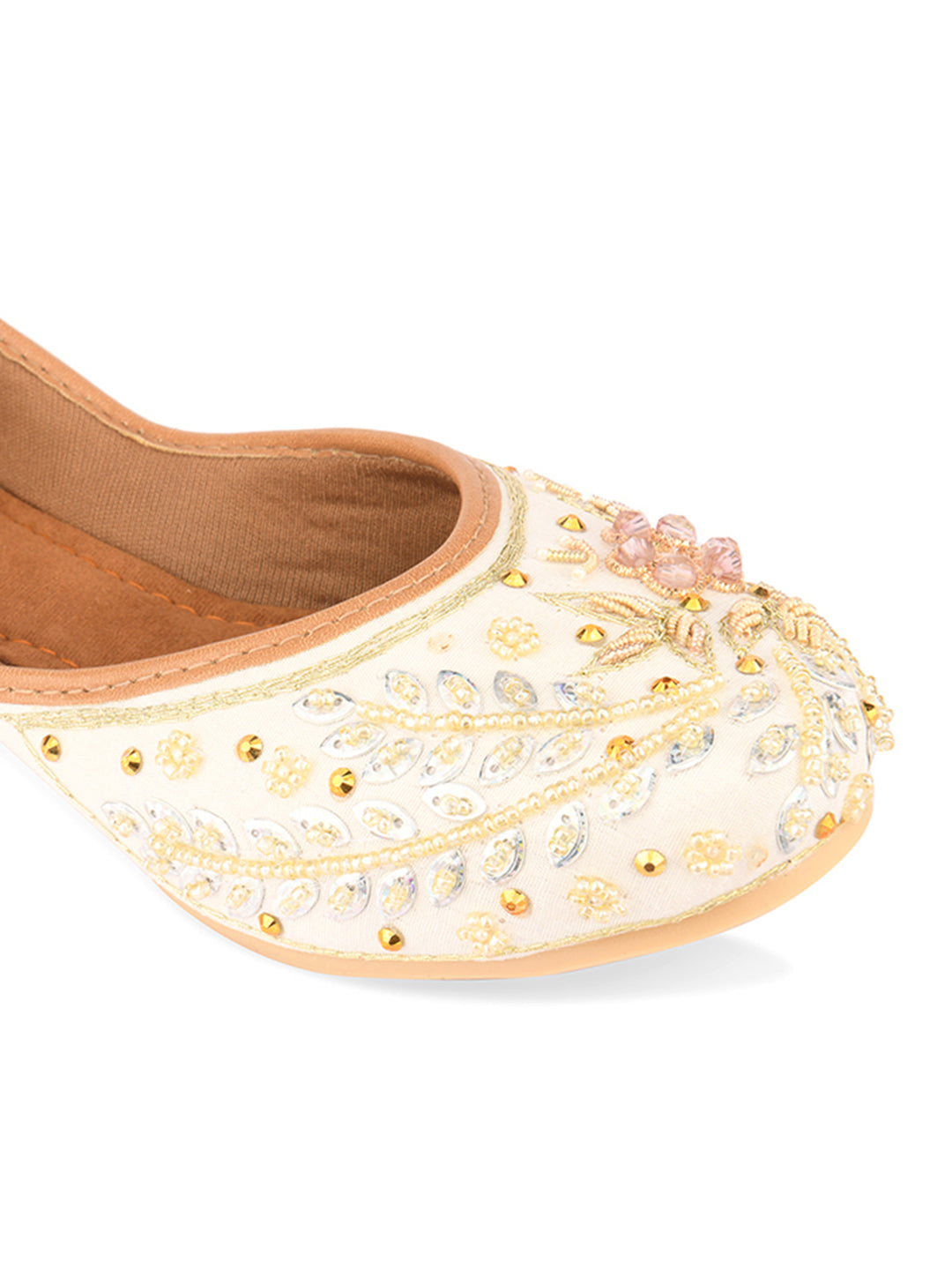 Desi Colour Women Indian Ethnic Footwear-White Dabka | Grocsy