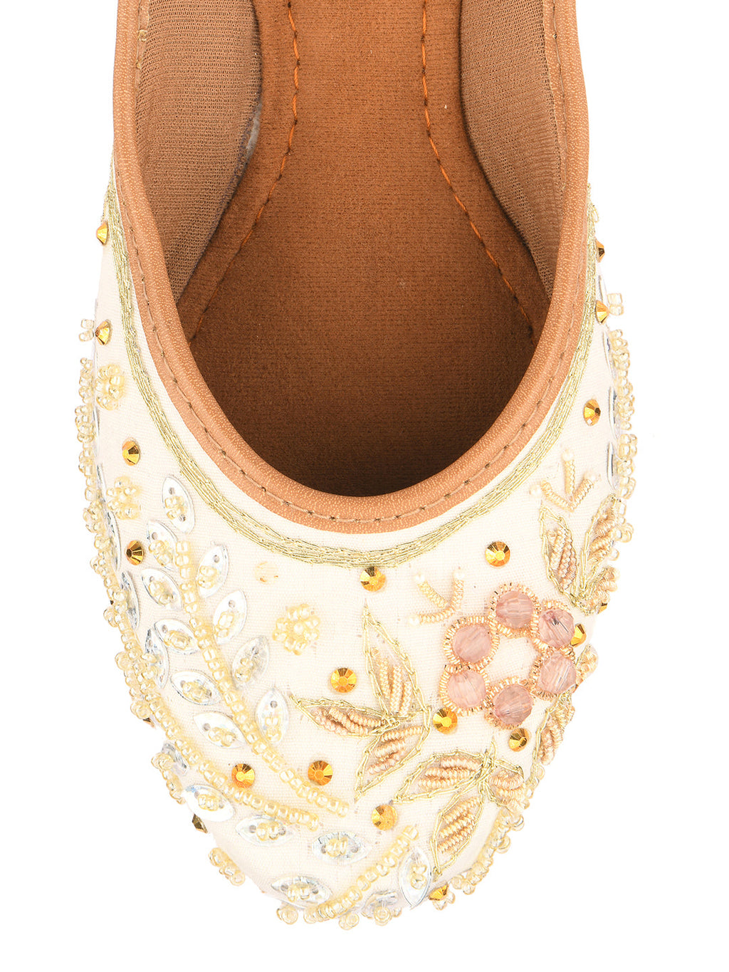 Desi Colour Women Indian Ethnic Footwear-White Dabka | Grocsy