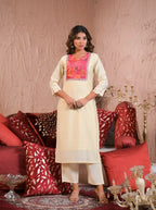 Ethnic Festive Wear Chanderi With Lining White & Pink Stitched Suit With Dupatta - Tanisha | Grocsy