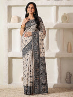 Shree Shyam Fashion Linen Cotton Black & Cream Saree | Grocsy