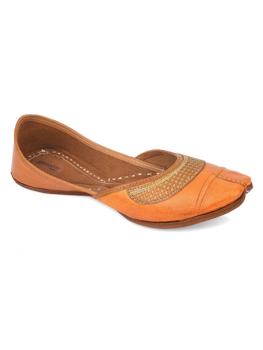 Desi Colour Women Indian Ethnic Footwear-Tan Leather Emb | Grocsy