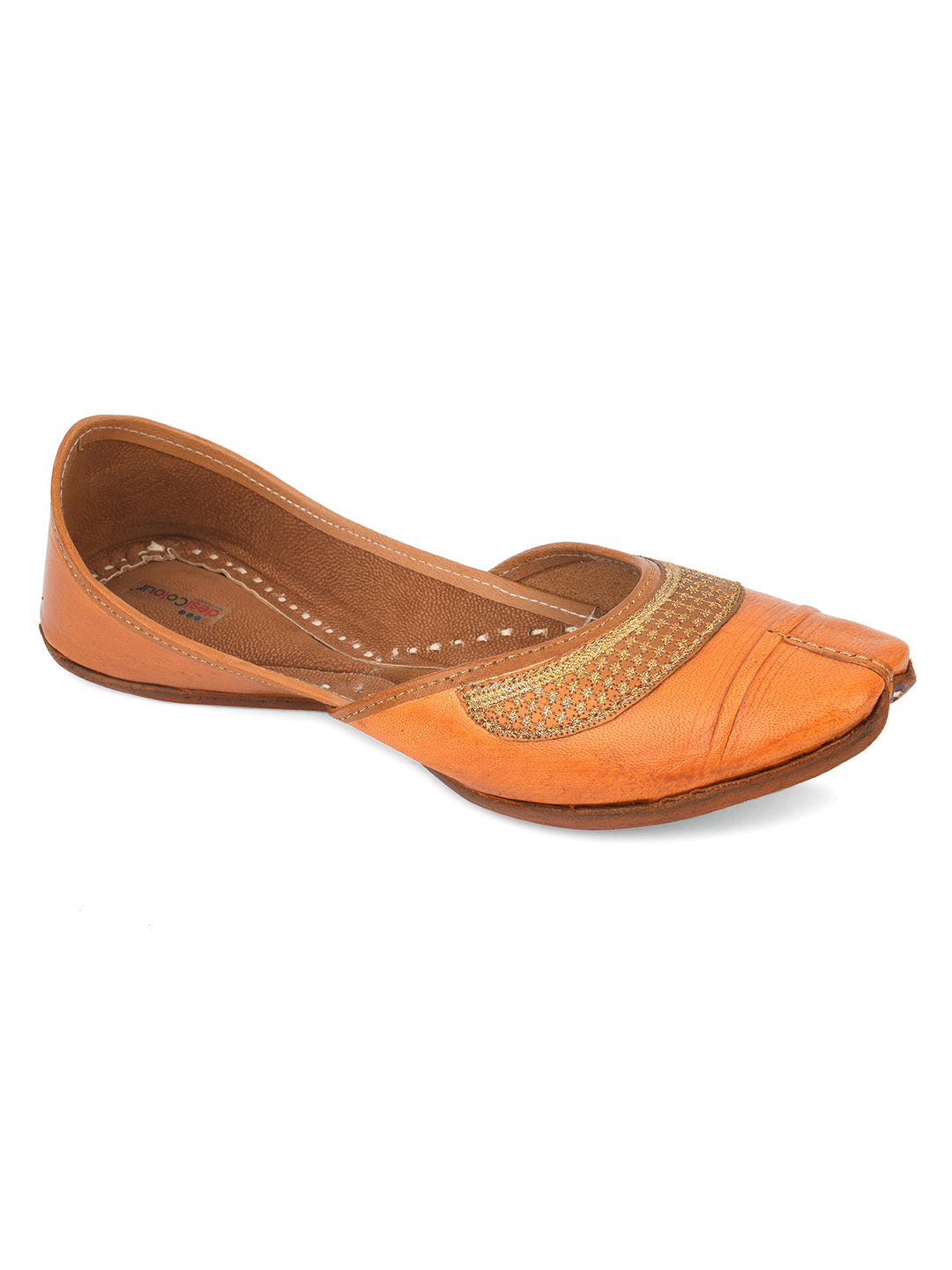 Desi Colour Women Indian Ethnic Footwear-Tan Leather Emb | Grocsy