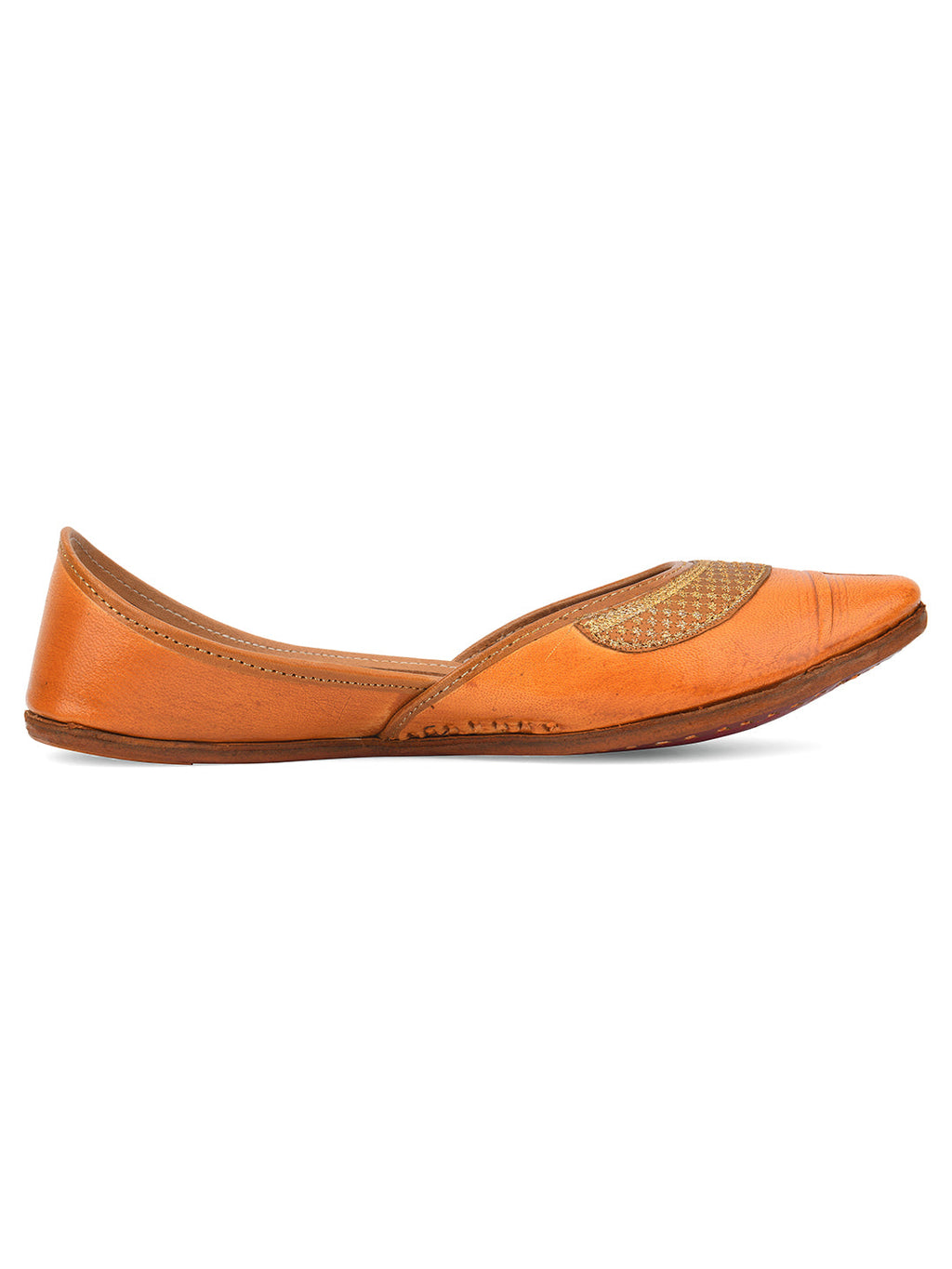 Desi Colour Women Indian Ethnic Footwear-Tan Leather Emb | Grocsy