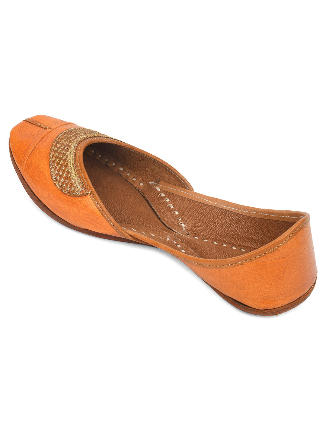 Desi Colour Women Indian Ethnic Footwear-Tan Leather Emb | Grocsy