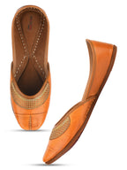 Desi Colour Women Indian Ethnic Footwear-Tan Leather Emb | Grocsy