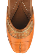 Desi Colour Women Indian Ethnic Footwear-Tan Leather Emb | Grocsy