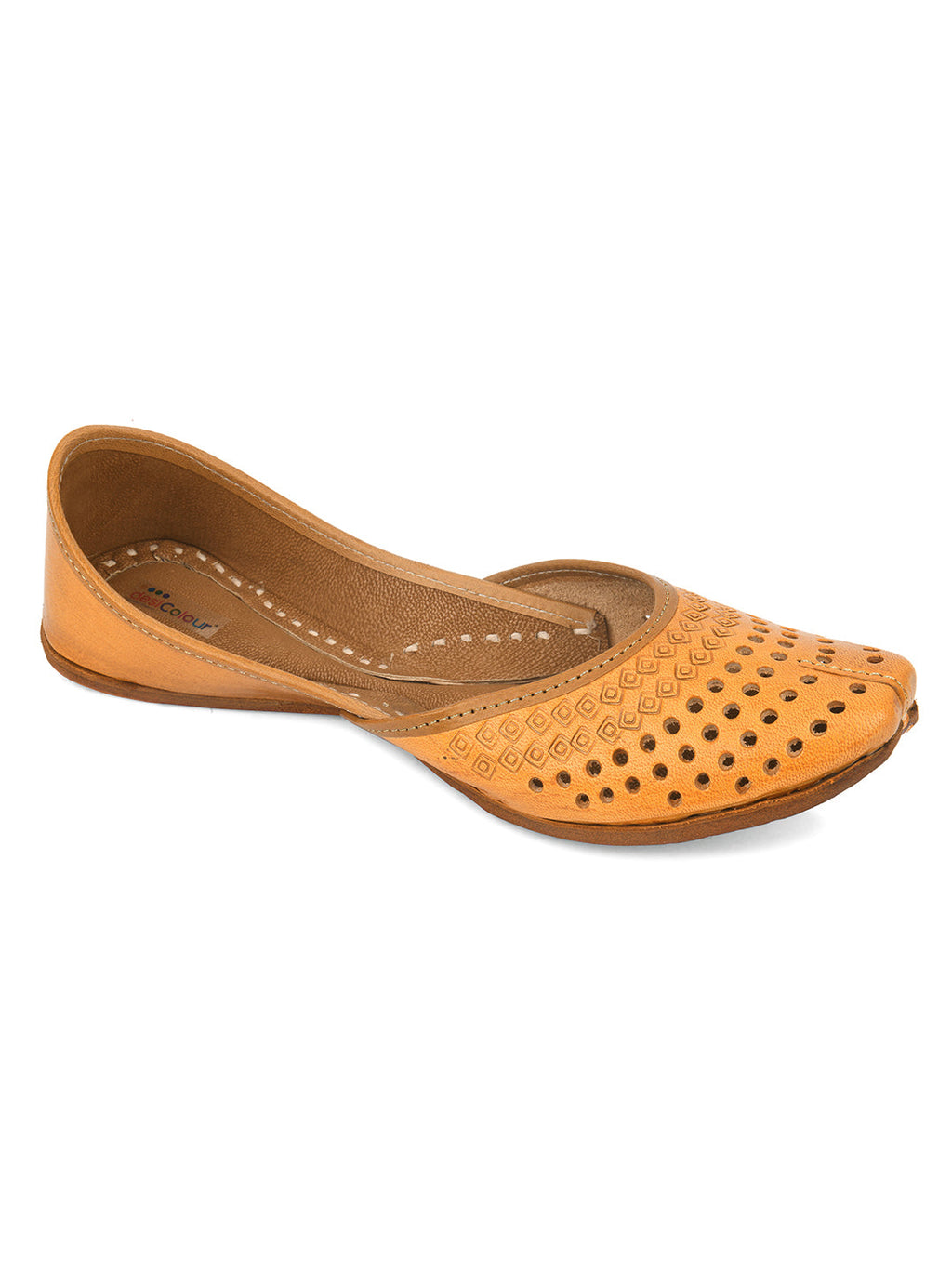 Desi Colour Women Indian Ethnic Footwear-Tan Leather Laser Cut | Grocsy