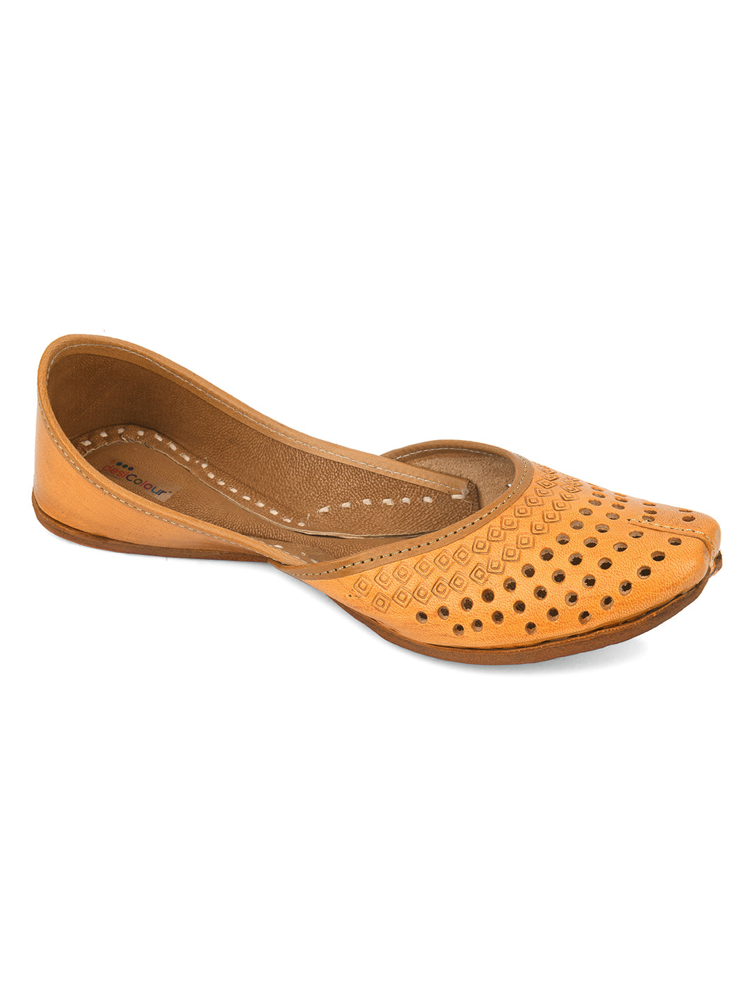 Desi Colour Women Indian Ethnic Footwear-Tan Leather Laser Cut | Grocsy