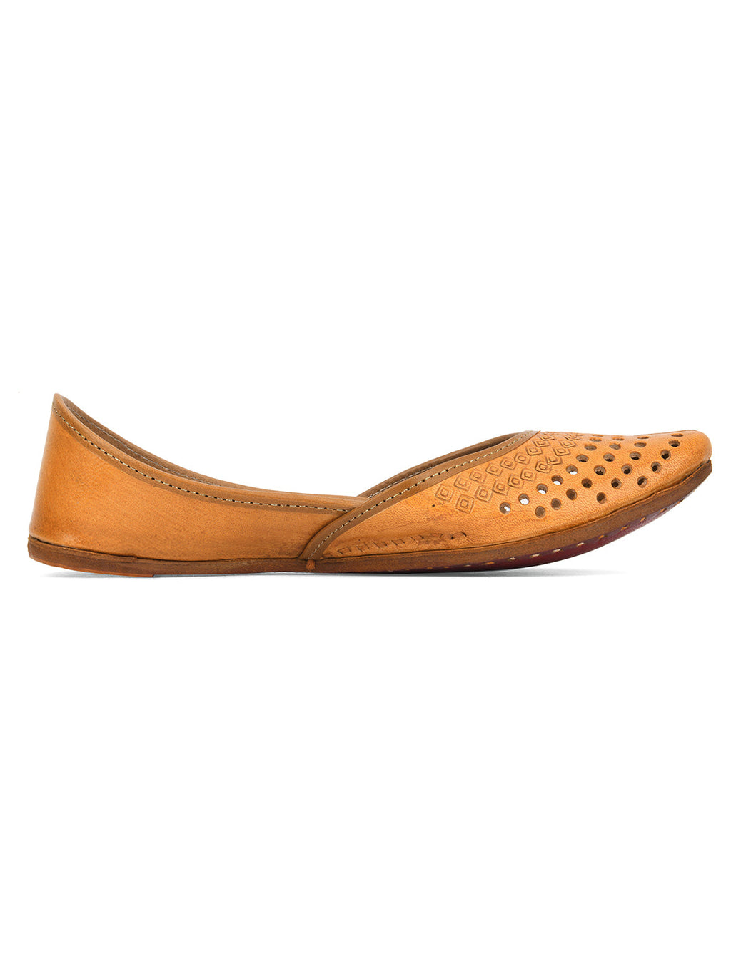 Desi Colour Women Indian Ethnic Footwear-Tan Leather Laser Cut | Grocsy