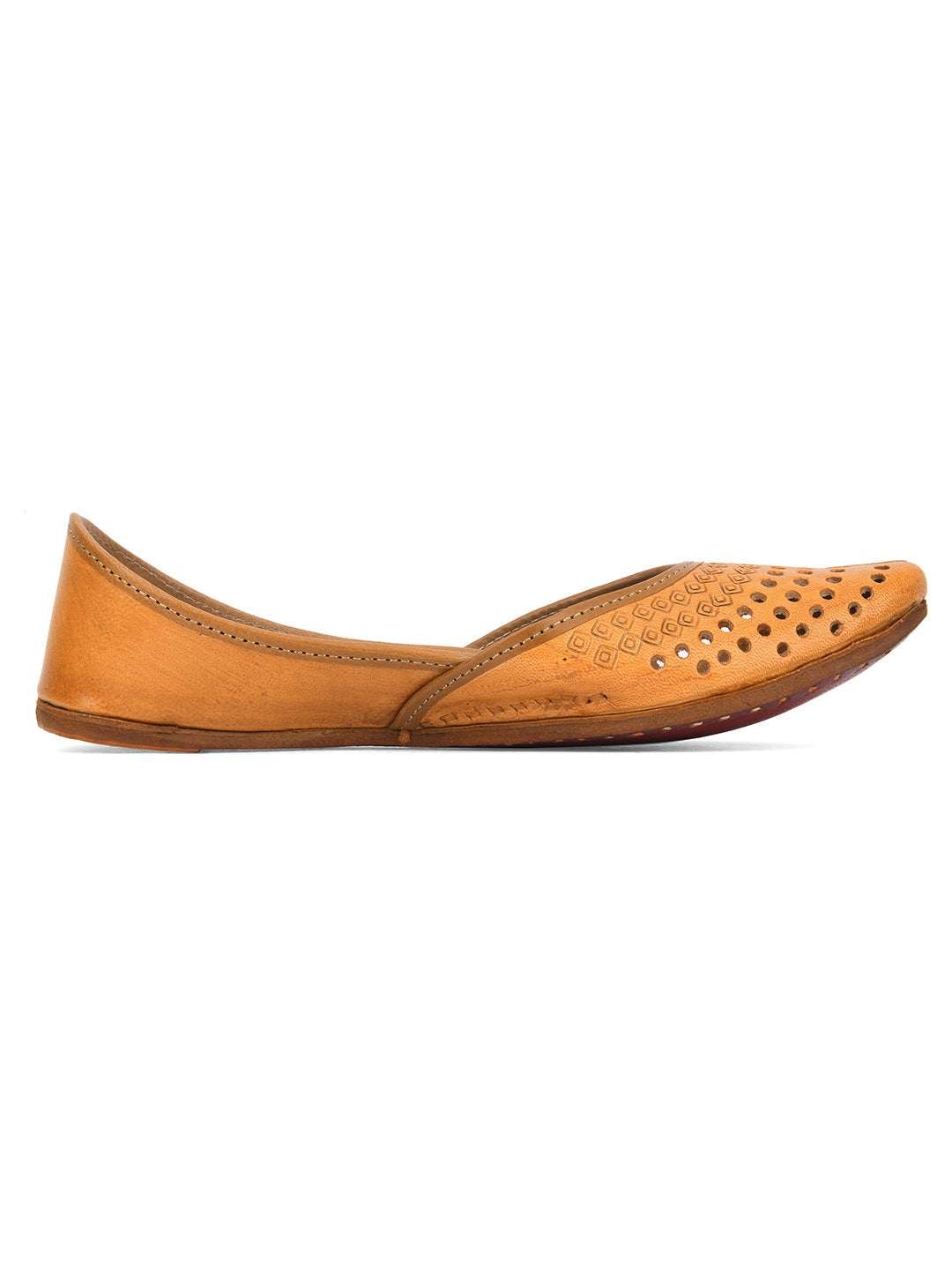 Desi Colour Women Indian Ethnic Footwear-Tan Leather Laser Cut | Grocsy