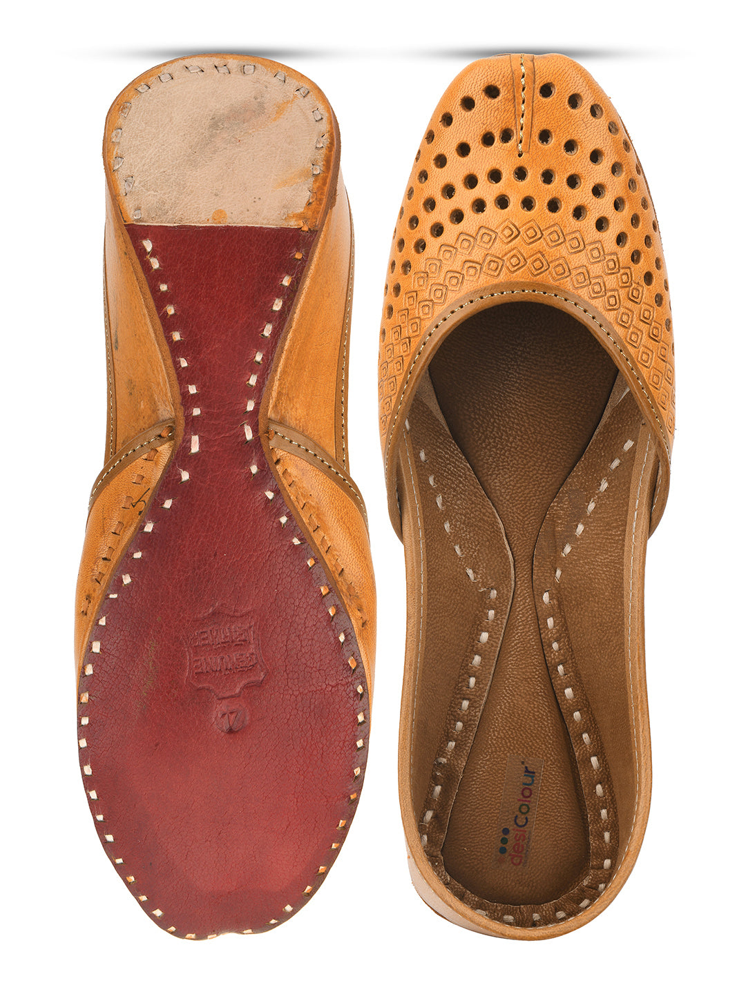 Desi Colour Women Indian Ethnic Footwear-Tan Leather Laser Cut | Grocsy