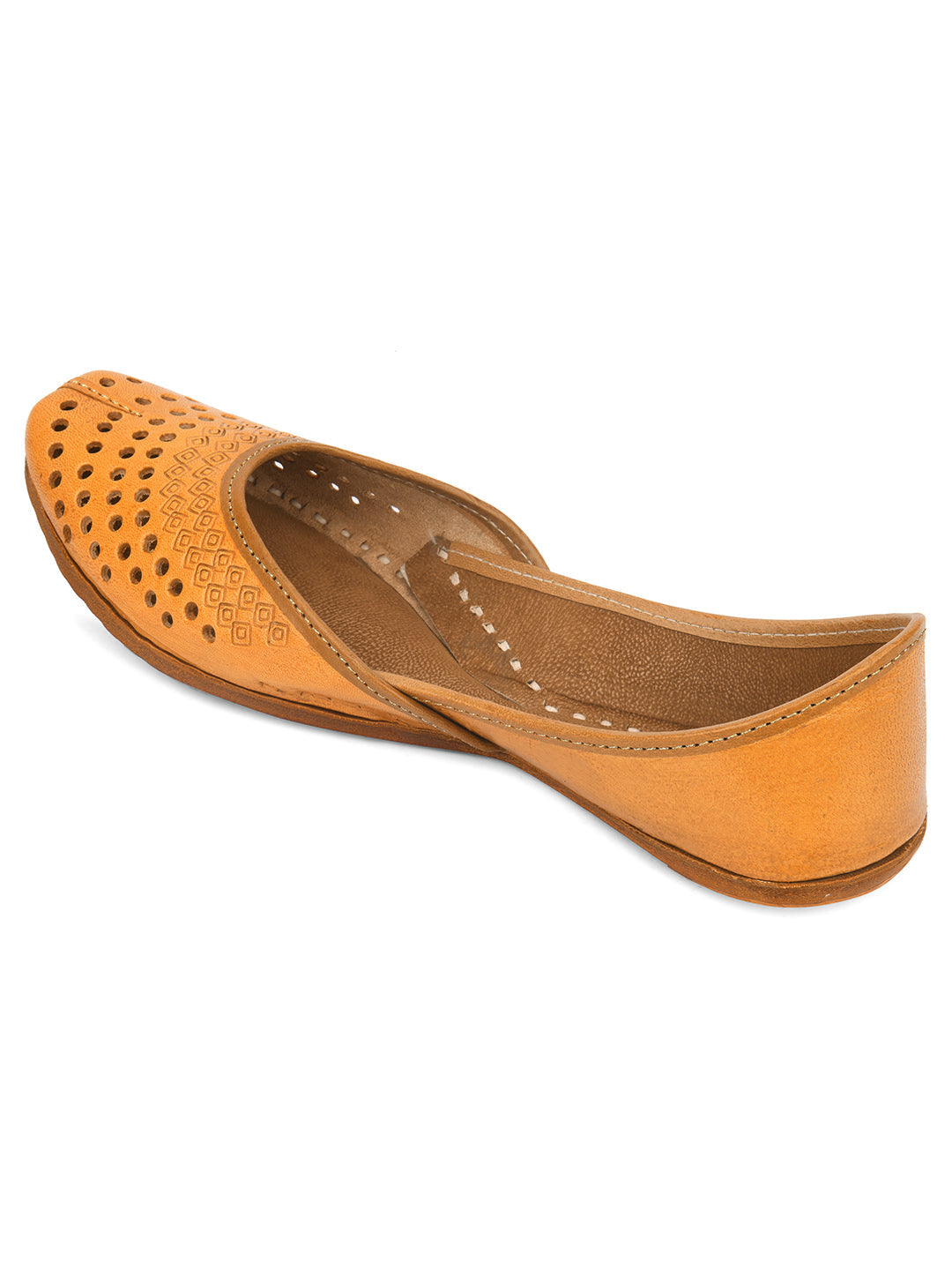 Desi Colour Women Indian Ethnic Footwear-Tan Leather Laser Cut | Grocsy