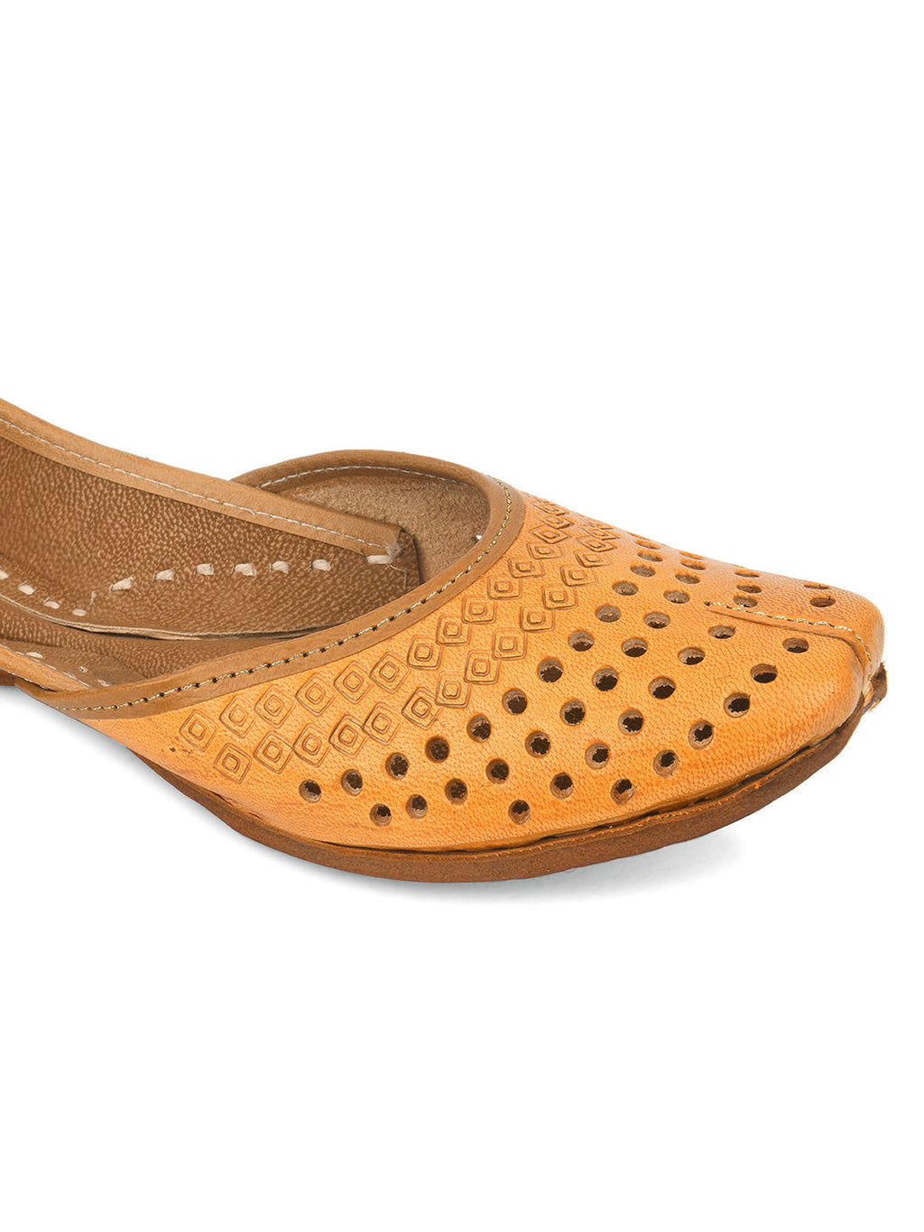 Desi Colour Women Indian Ethnic Footwear-Tan Leather Laser Cut | Grocsy