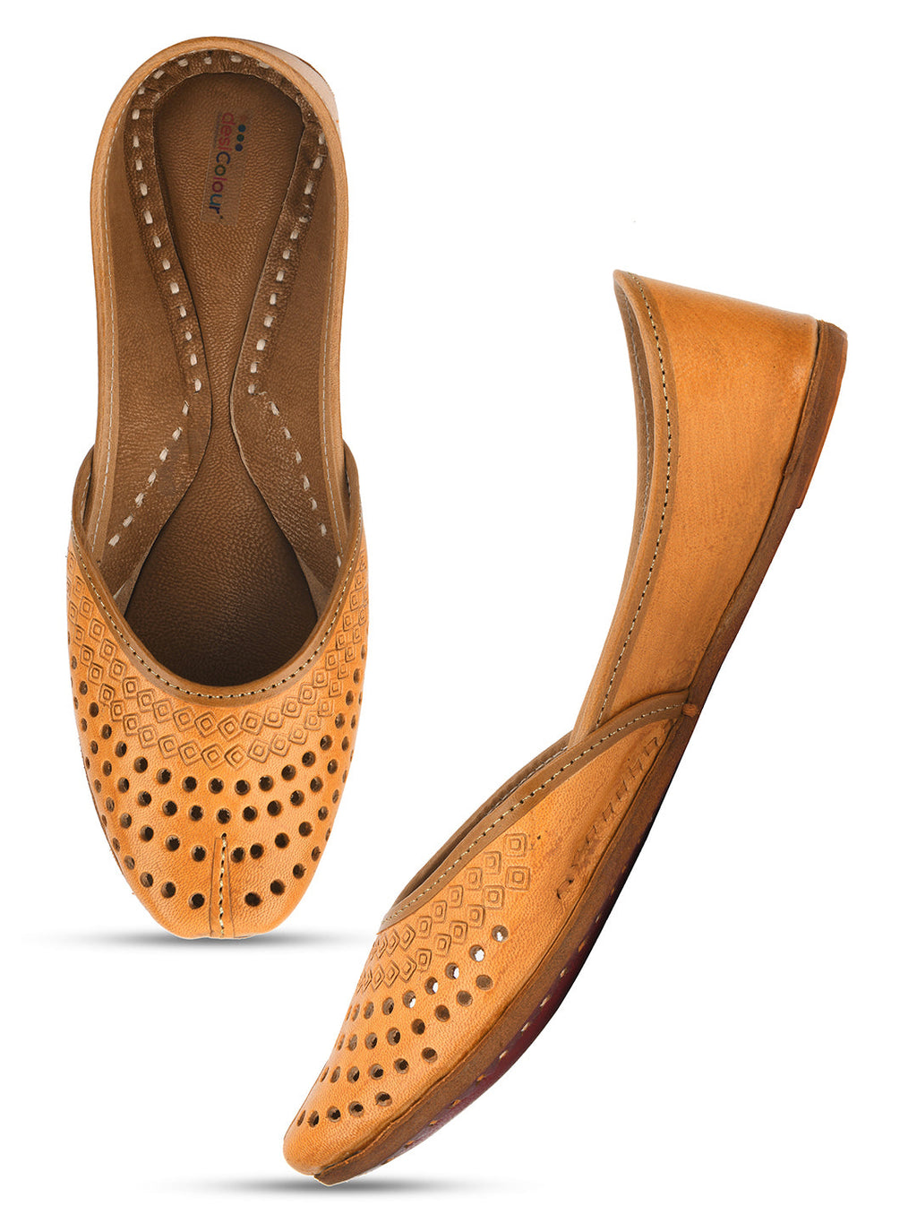 Desi Colour Women Indian Ethnic Footwear-Tan Leather Laser Cut | Grocsy