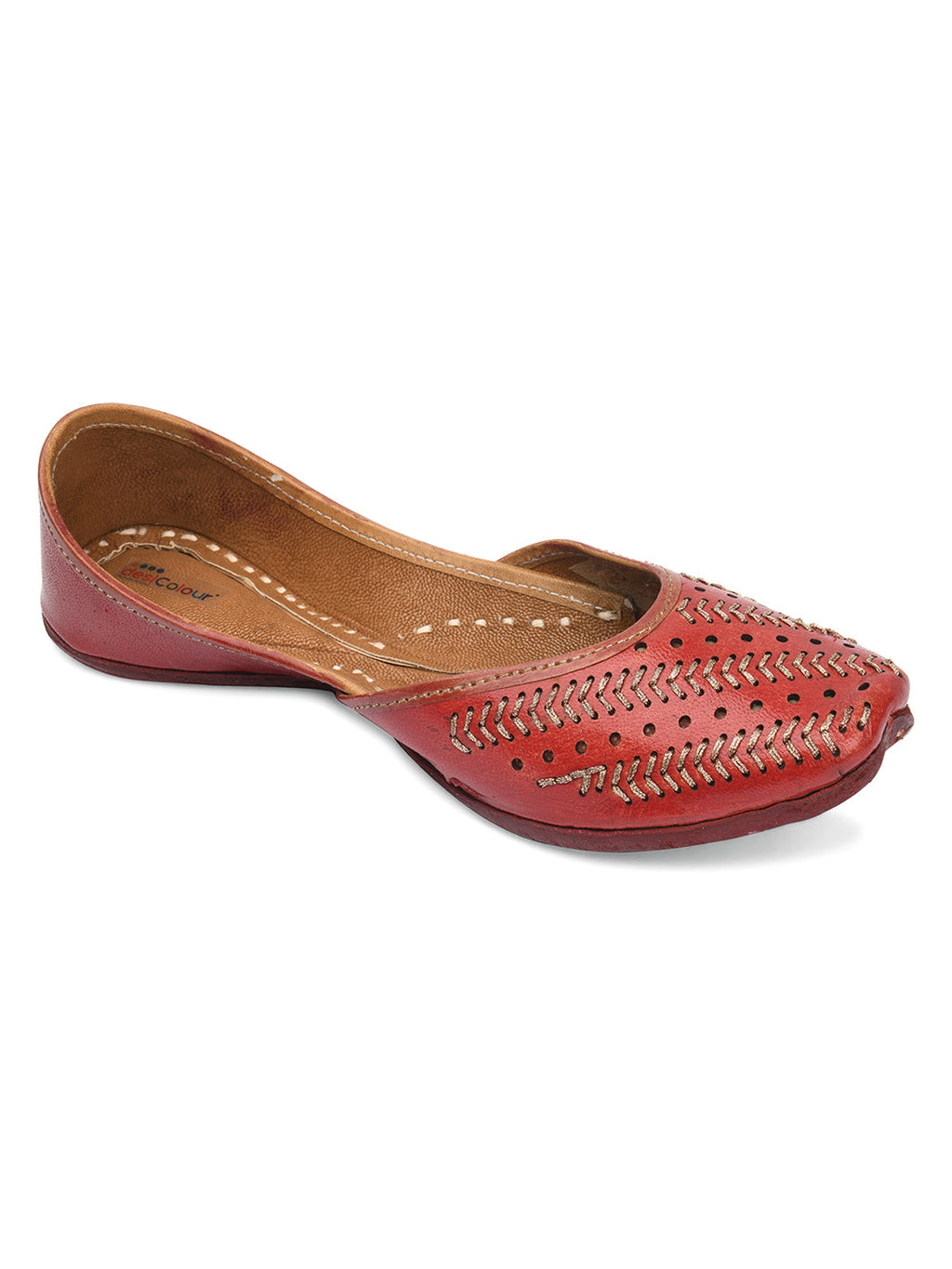 Desi Colour Women Indian Ethnic Footwear-Red Leather Zari | Grocsy