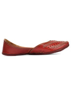 Desi Colour Women Indian Ethnic Footwear-Red Leather Zari | Grocsy