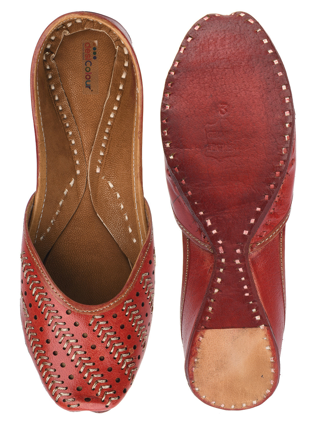 Desi Colour Women Indian Ethnic Footwear-Red Leather Zari | Grocsy