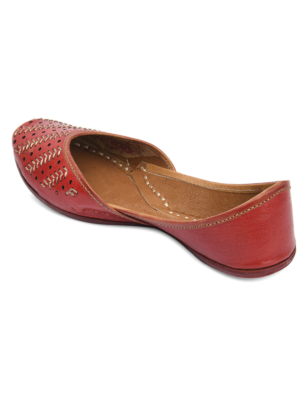 Desi Colour Women Indian Ethnic Footwear-Red Leather Zari | Grocsy
