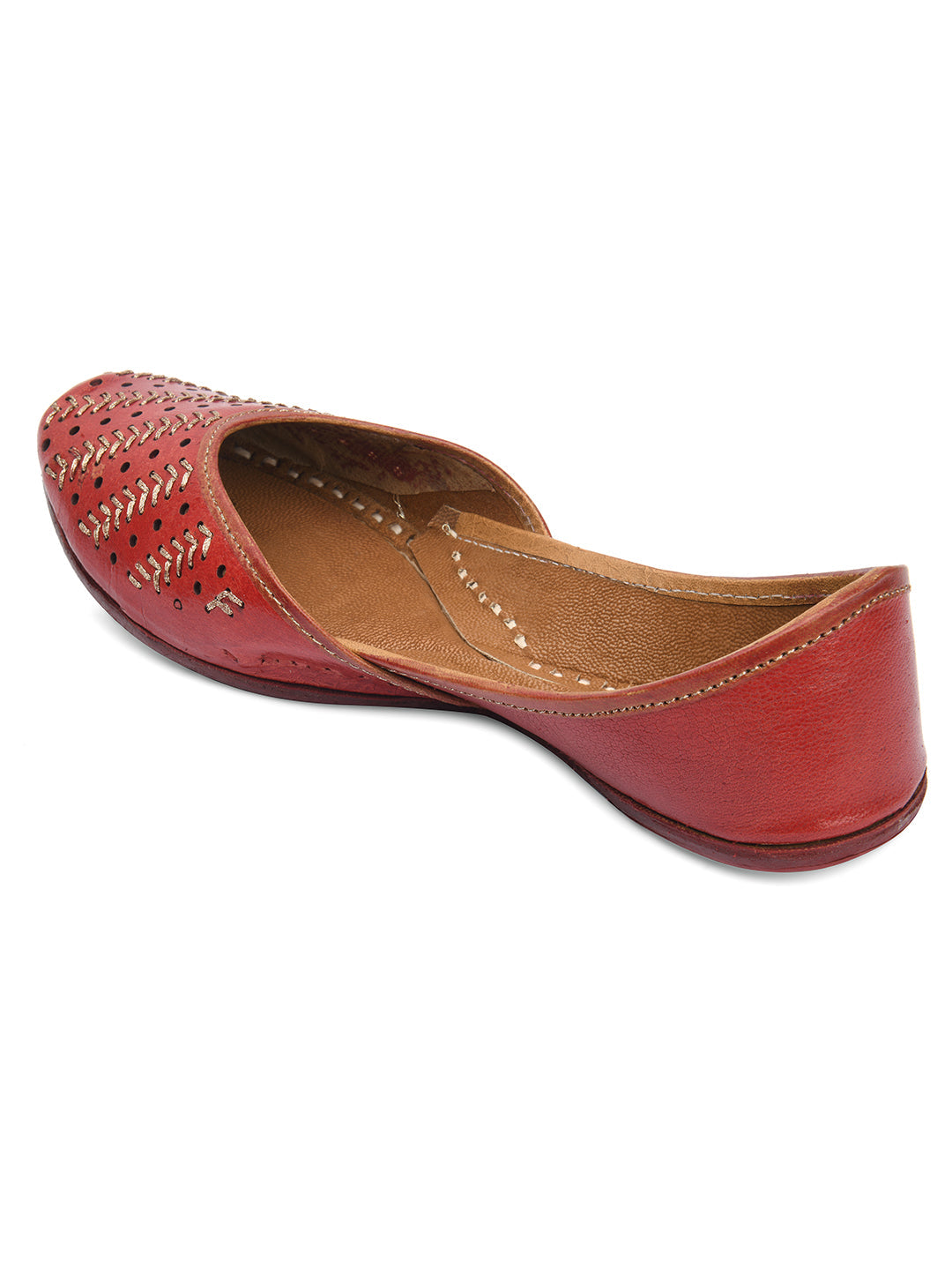 Desi Colour Women Indian Ethnic Footwear-Red Leather Zari | Grocsy