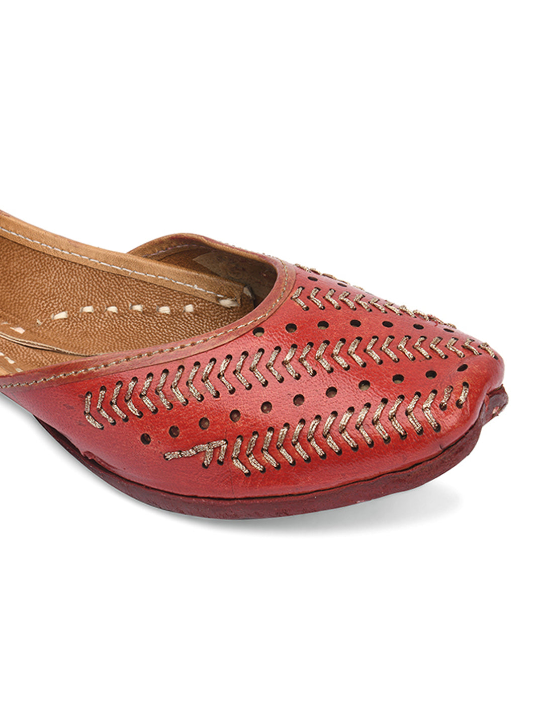 Desi Colour Women Indian Ethnic Footwear-Red Leather Zari | Grocsy