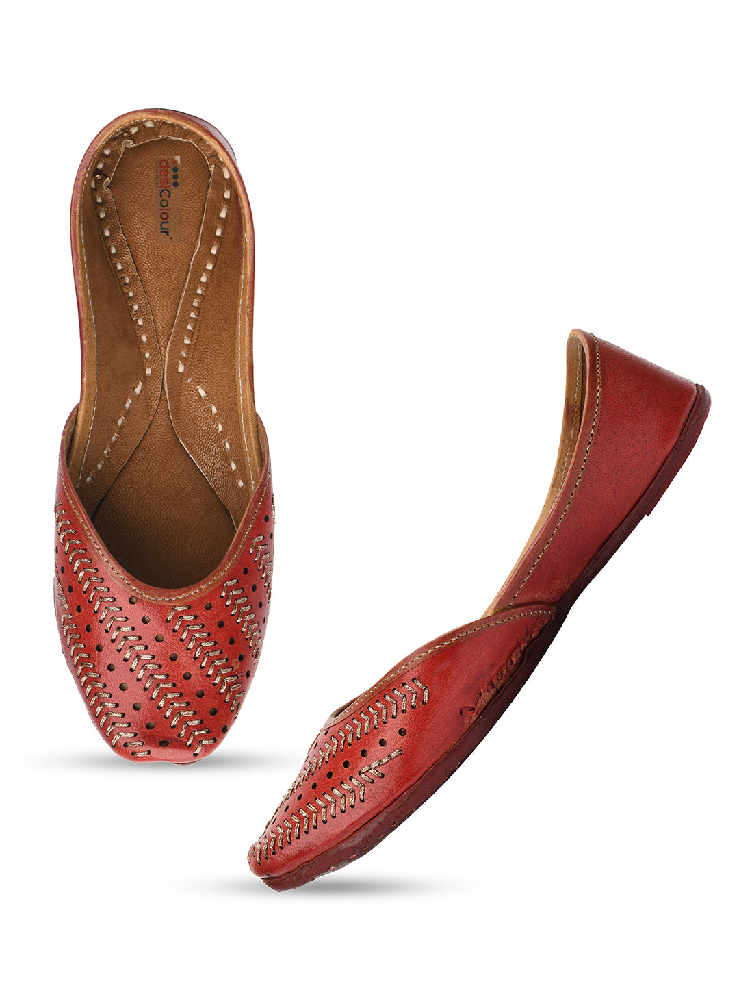 Desi Colour Women Indian Ethnic Footwear-Red Leather Zari | Grocsy