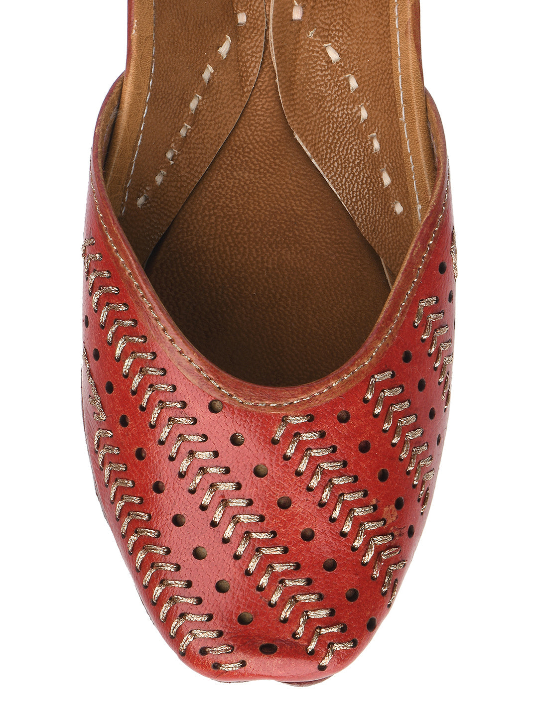 Desi Colour Women Indian Ethnic Footwear-Red Leather Zari | Grocsy