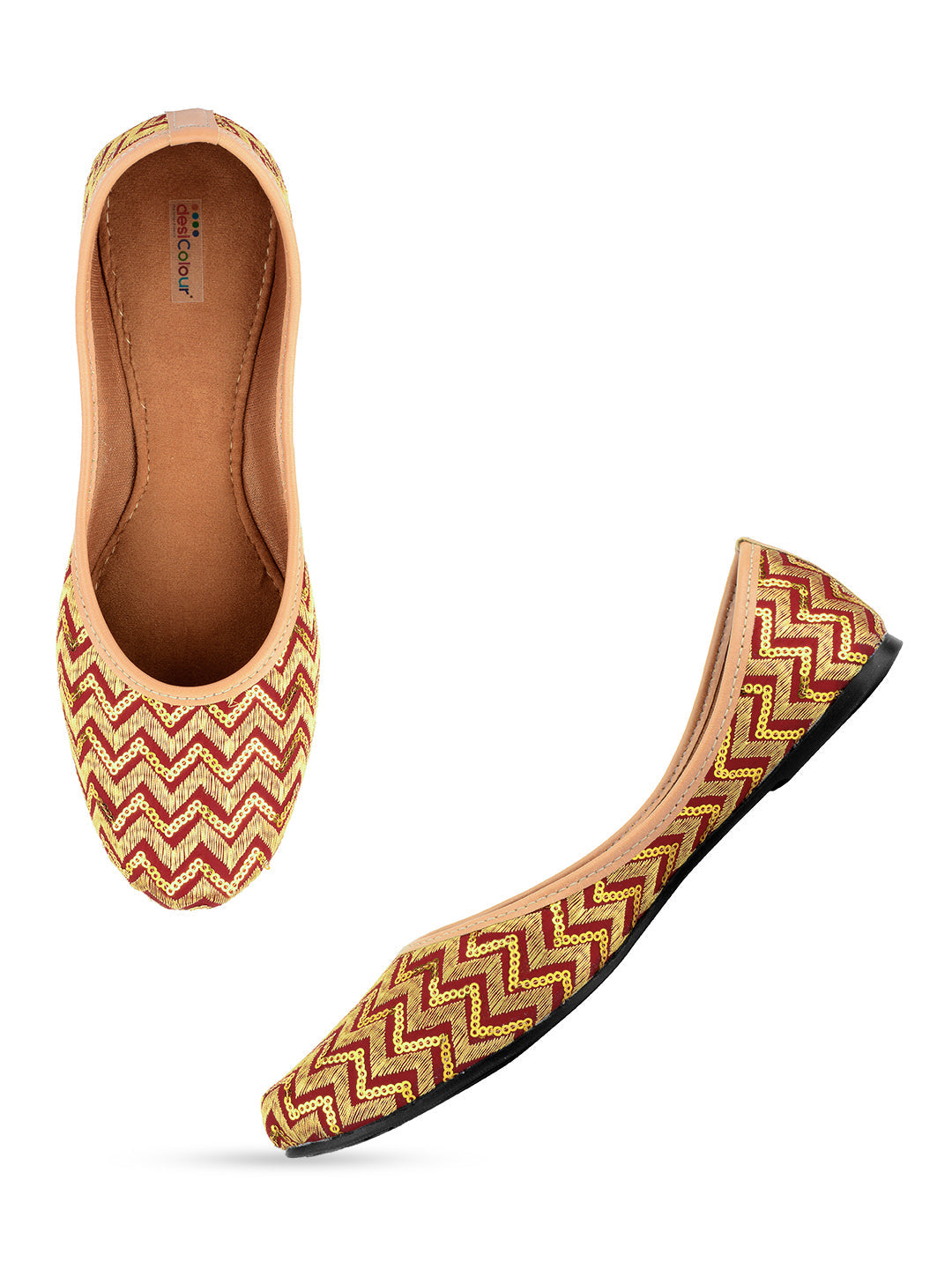 Desi Colour Women Indian Ethnic Footwear-Maroon Zigzag | Grocsy