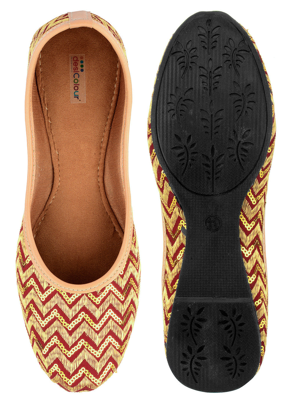 Desi Colour Women Indian Ethnic Footwear-Maroon Zigzag | Grocsy
