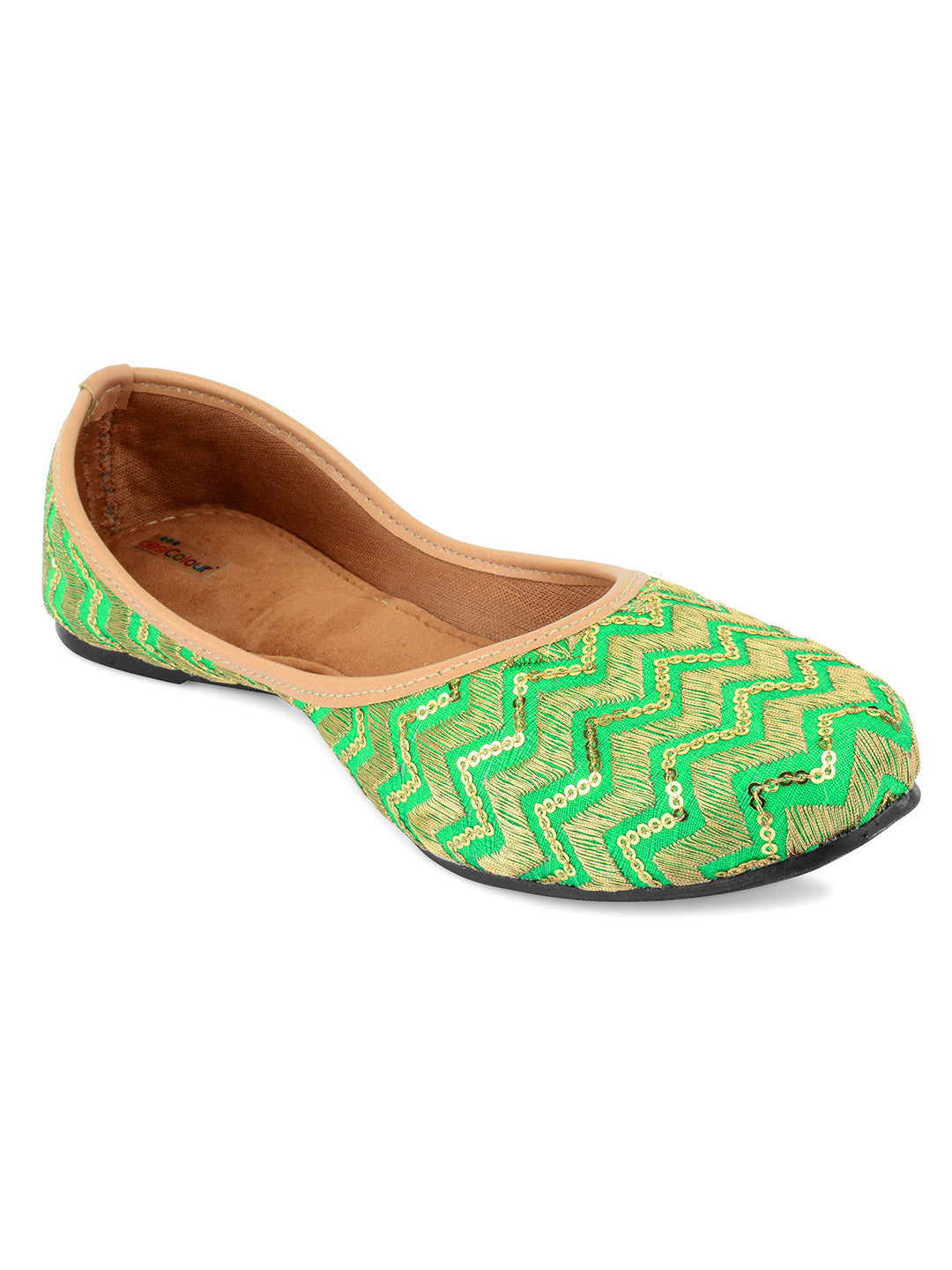 Desi Colour Women Indian Ethnic Footwear-Green Zigzag | Grocsy