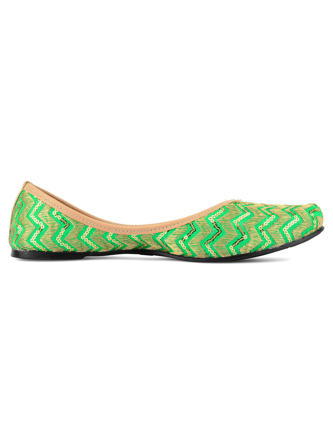 Desi Colour Women Indian Ethnic Footwear-Green Zigzag | Grocsy