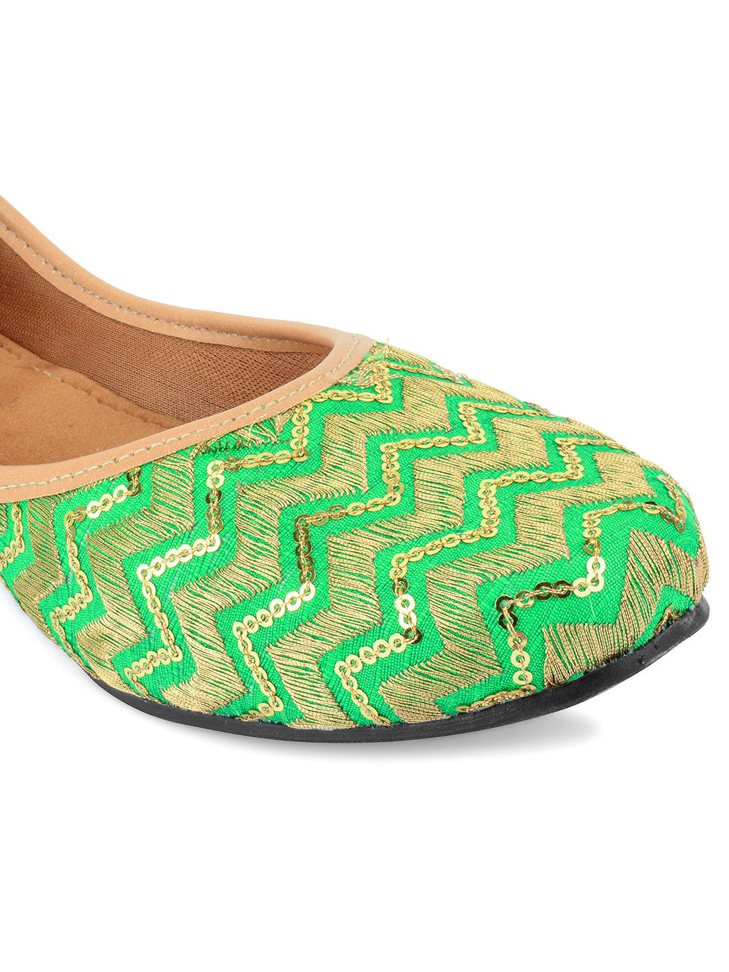 Desi Colour Women Indian Ethnic Footwear-Green Zigzag | Grocsy
