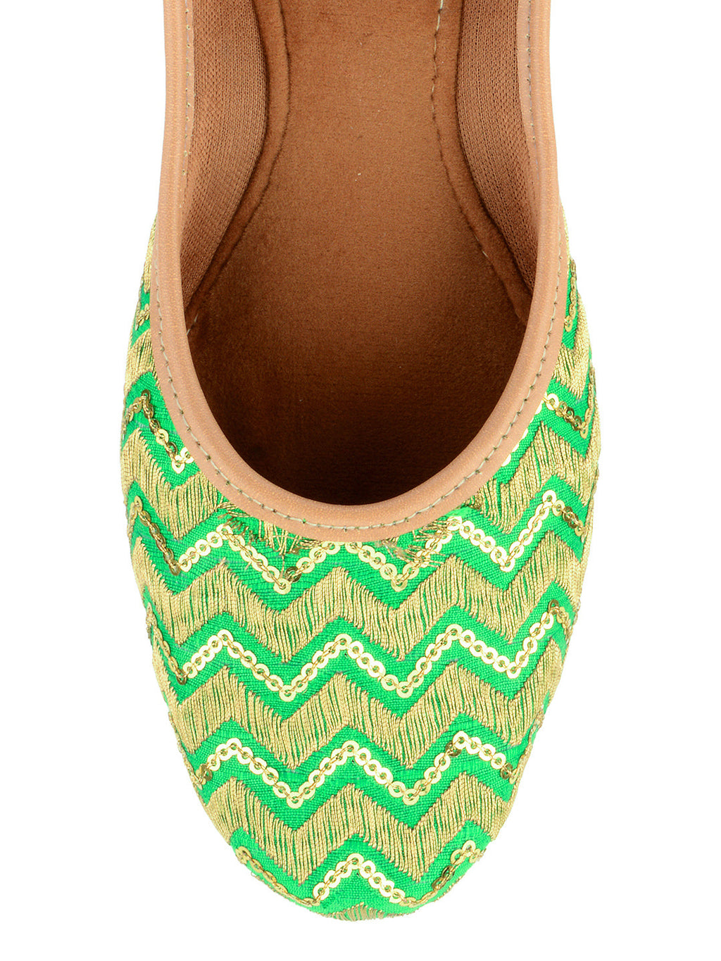 Desi Colour Women Indian Ethnic Footwear-Green Zigzag | Grocsy