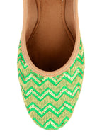 Desi Colour Women Indian Ethnic Footwear-Green Zigzag | Grocsy