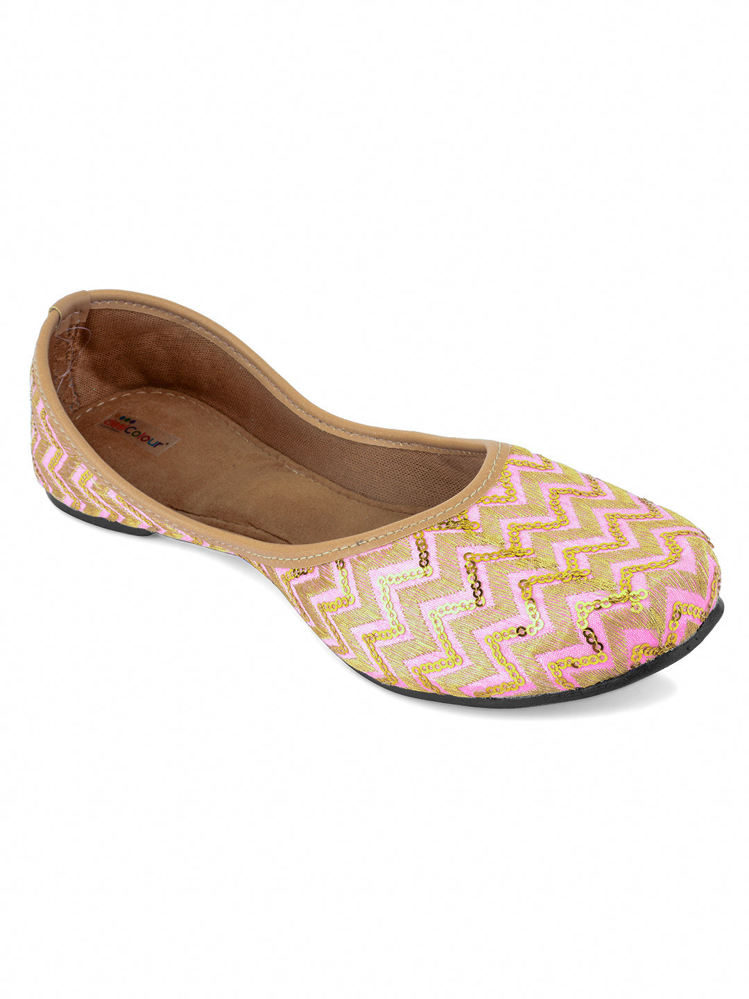 Desi Colour Women Indian Ethnic Footwear-Baby Pink Zigzag | Grocsy