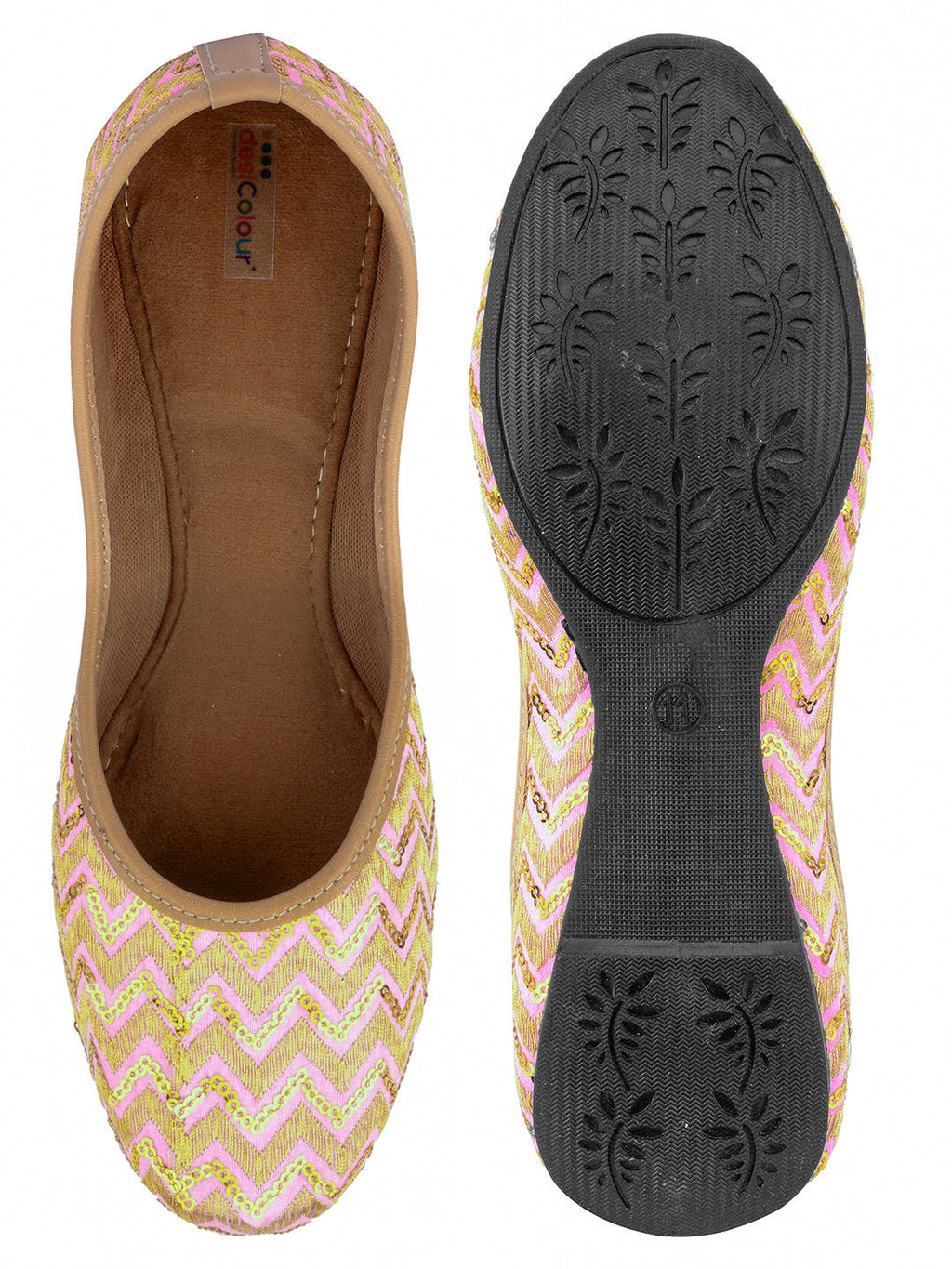 Desi Colour Women Indian Ethnic Footwear-Baby Pink Zigzag | Grocsy