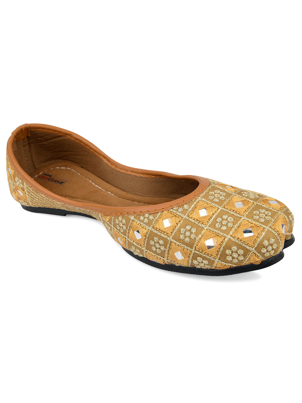 Desi Colour Women Indian Ethnic Footwear-Mini Mirror Emb- Gold | Grocsy