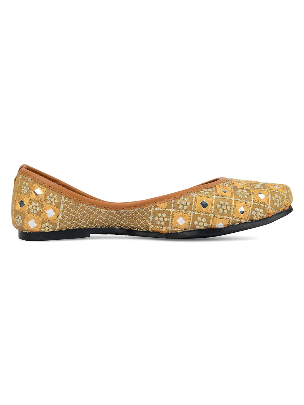 Desi Colour Women Indian Ethnic Footwear-Mini Mirror Emb- Gold | Grocsy