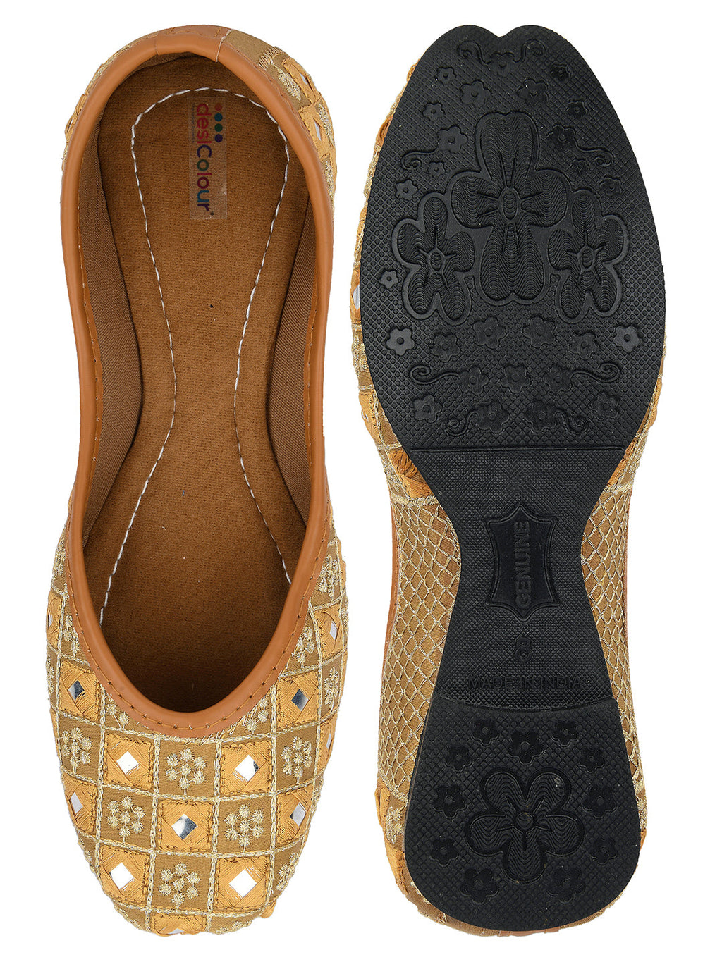 Desi Colour Women Indian Ethnic Footwear-Mini Mirror Emb- Gold | Grocsy