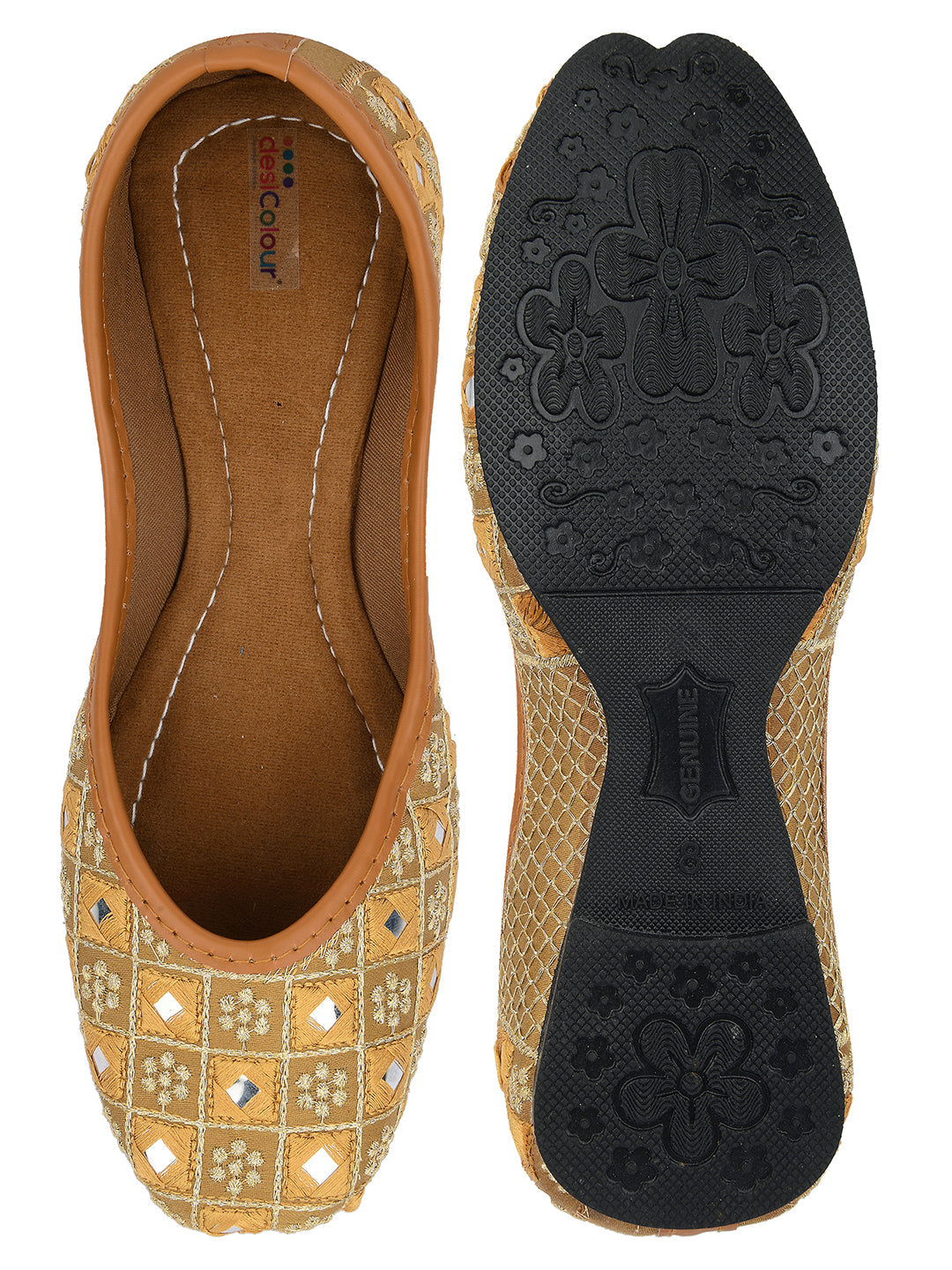 Desi Colour Women Indian Ethnic Footwear-Mini Mirror Emb- Gold | Grocsy